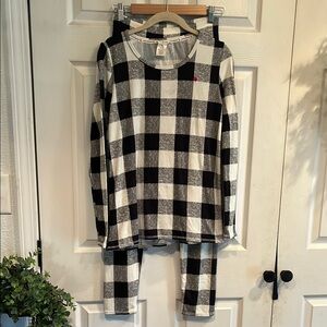 Lucky Brand Black and White Plaid Pajama Set